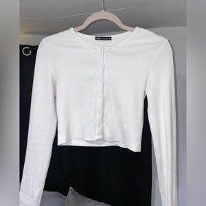 ZARA white button up crop top